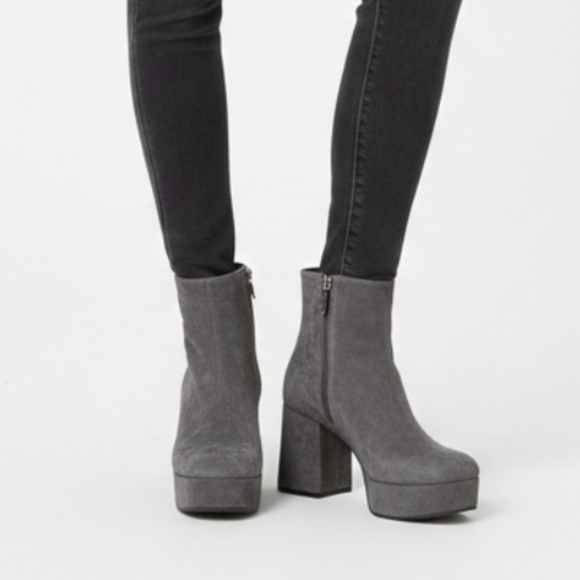 Prada Shoes - PRADA Grey Suede Platform Retro Block Chunky Heel Ankle Bootie Round Toe 38